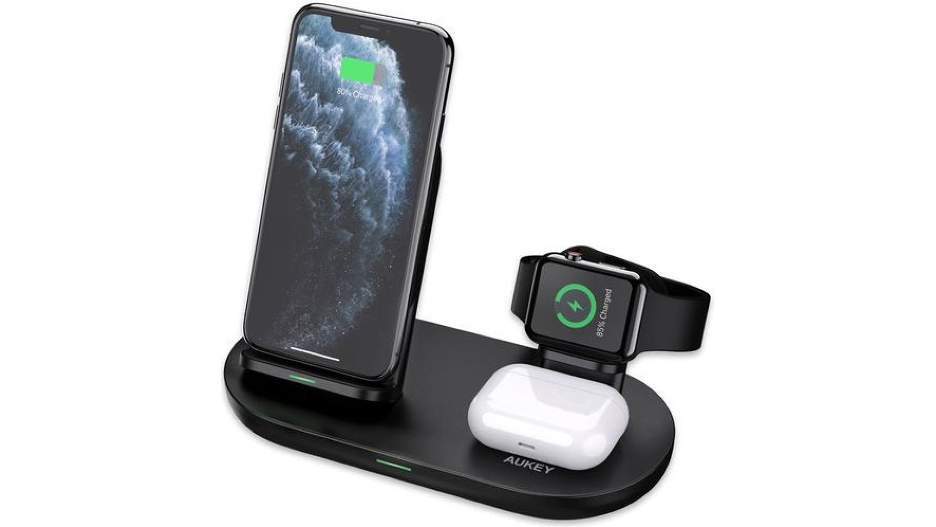 უკაბელო დამტენი aukey  3 in 1 10W AirCore Wireless Charging Station For 3 Apple Devices: iPhone, AirPods, Apple Watch