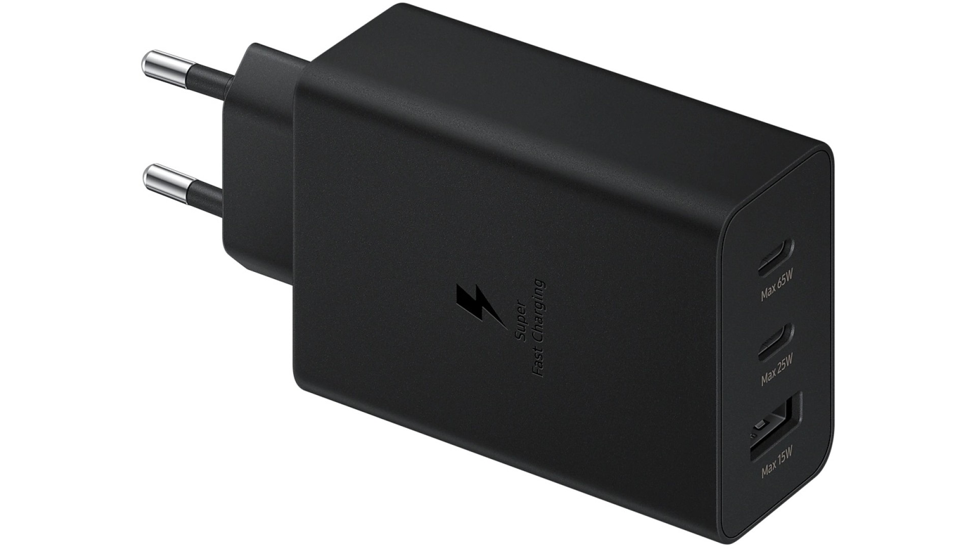 დამტენი Samsung  65W PD 3.0, 2xUSB-C, USB-A (w/o cable) black (EP-T6530NBEGRU)