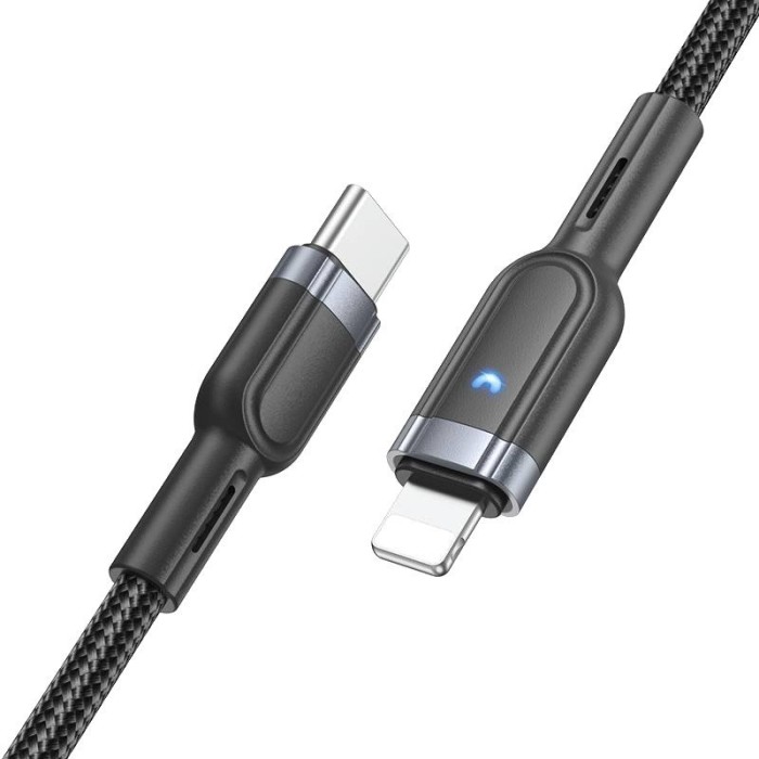 კაბელი Hoco U117 Grand PD intelligent power-off PD 20W charging data cable Type-C to Lightning cable (1.2m) White