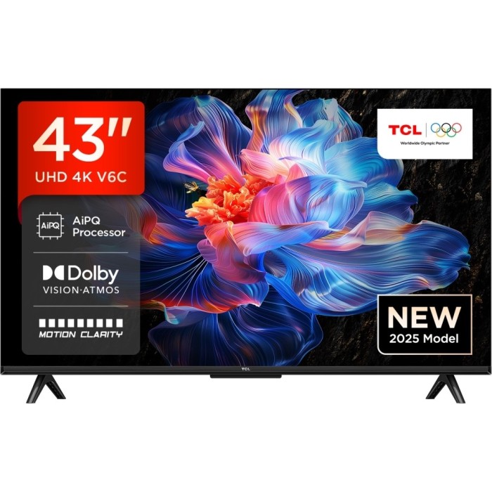 ტელევიზორი TCL 43V6C 4K  Google TV  HDR10 WiFi5 BT5.2 Dolby Audio 10W 200X200